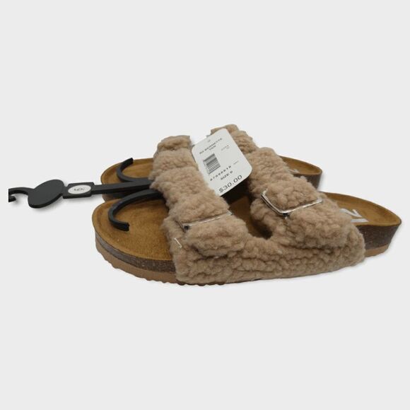 R2 Bernette Tan Sherpa Faux Fur Slip On Slide Sandals Size 6M - Picture 6 of 13